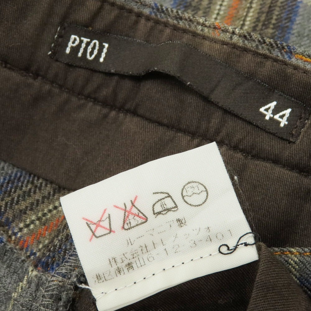 【中古】ピーティーゼロウーノ PT01 CROSSBREAD ウール チェック カジュアルスラックスパンツ グレーxオレンジ【 44 】【 状態ランクC 】【 メンズ 】