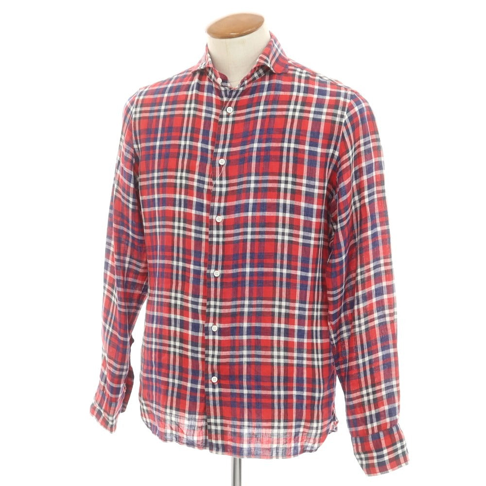 【中古】トレンタオット TRENTA OTTO リネン チェック カジュアルシャツ レッドxネイビー【 M 】【 状態ランクB 】【 メンズ 】