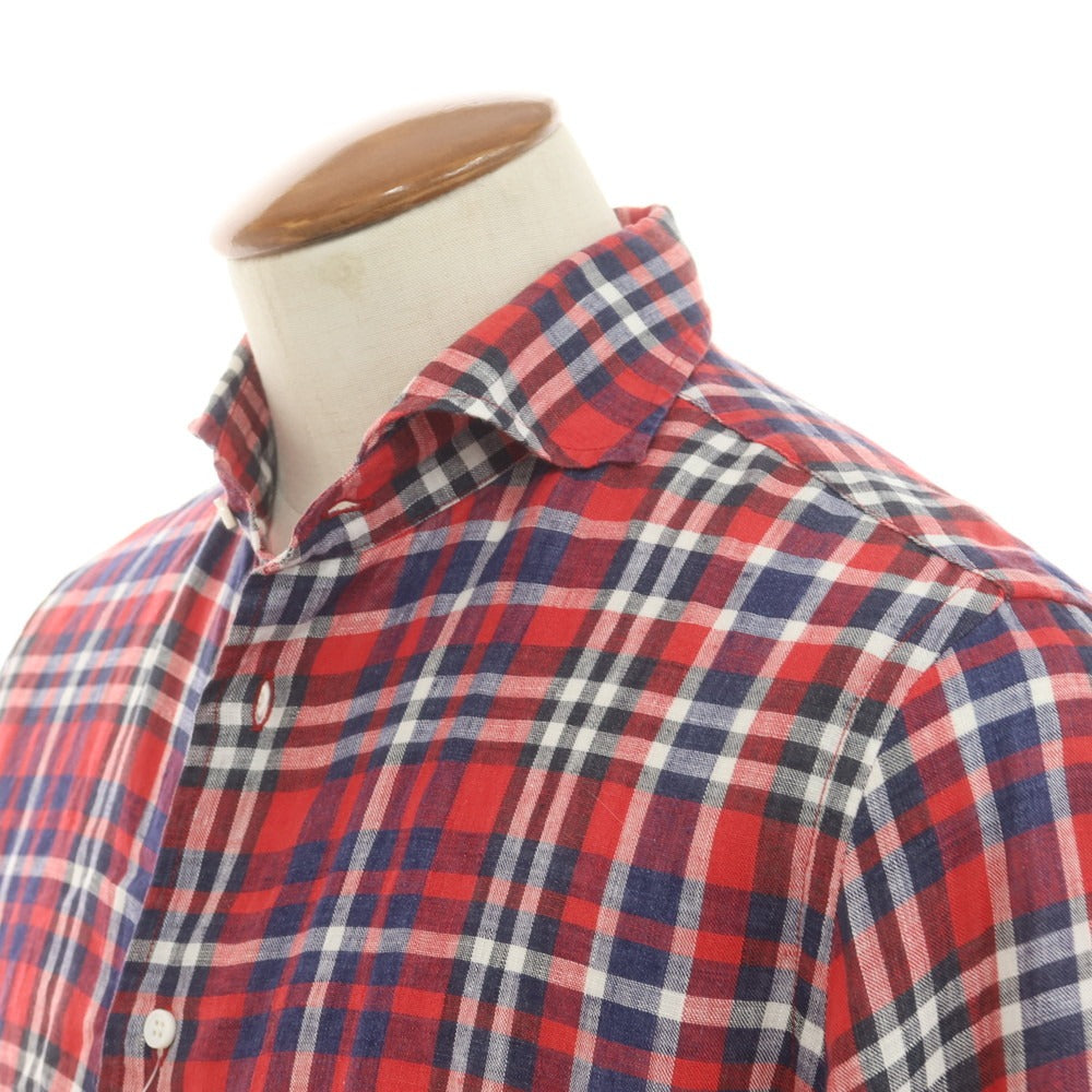 【中古】トレンタオット TRENTA OTTO リネン チェック カジュアルシャツ レッドxネイビー【 M 】【 状態ランクB 】【 メンズ 】