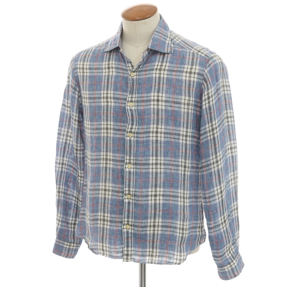 【中古】マスタイフェレッティ MASTAIFERRETTI リネン チェック カジュアルシャツ ブルーグレーxホワイト【 39 】【 状態ランクB 】【 メンズ 】