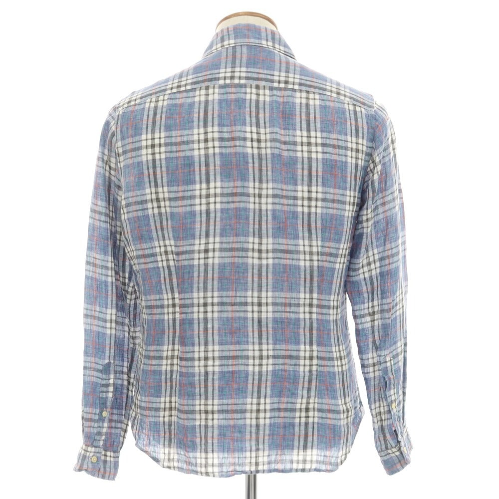 【中古】マスタイフェレッティ MASTAIFERRETTI リネン チェック カジュアルシャツ ブルーグレーxホワイト【 39 】【 状態ランクB 】【 メンズ 】 [DPD]