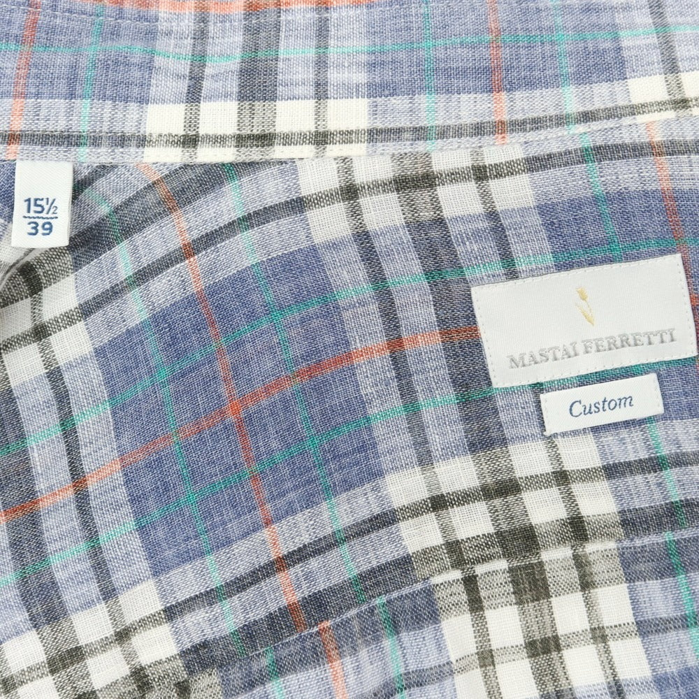 【中古】マスタイフェレッティ MASTAIFERRETTI リネン チェック カジュアルシャツ ブルーグレーxホワイト【 39 】【 状態ランクB 】【 メンズ 】 [DPD]