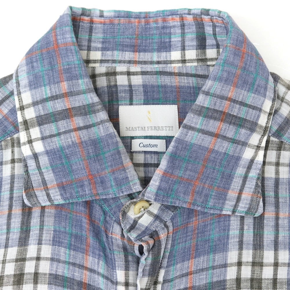 [Used] Mastai Ferretti MASTAIFERRETTI Linen Check Casual Shirt Blue Gray x White [39] [Condition Rank B] [Men&