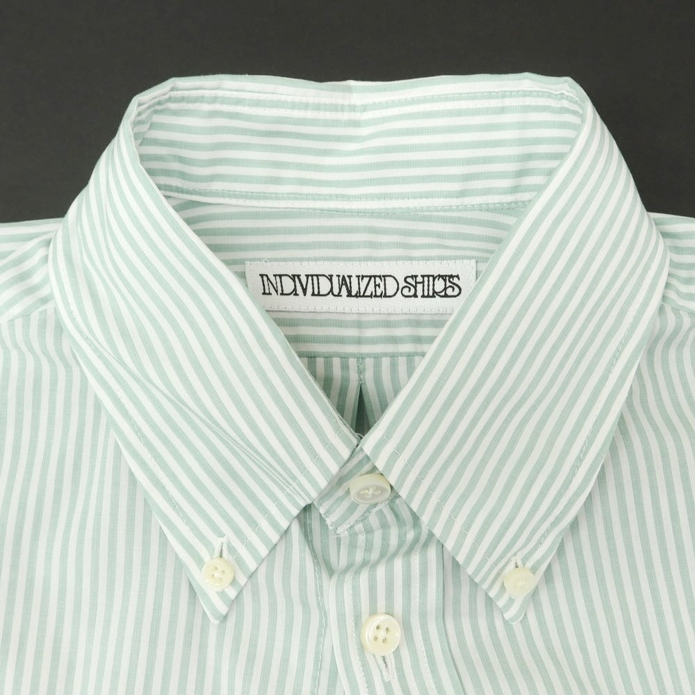 【中古】インディビジュアライズドシャツ INDIVIDUALIZED SHIRTS コットン ストライプ BDシャツ ライトグリーンxホワイト【 表記なし（S位） 】【 状態ランクB 】【 メンズ 】 [DPD]