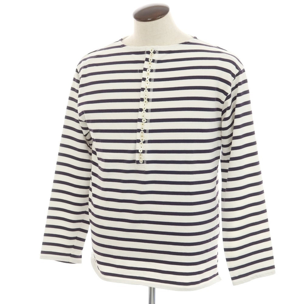 [Used] Currentage Cotton Striped Long Sleeve T-Shirt White x Navy [3] [Condition Rank B] [Men&