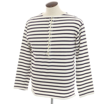 [Used] Currentage Cotton Striped Long Sleeve T-Shirt White x Navy [3] [Condition Rank B] [Men&