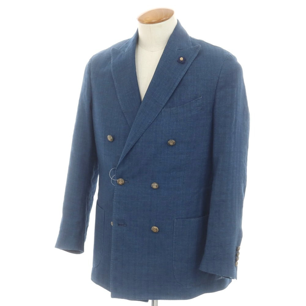 【中古】ラルディーニ LARDINI コットンリネン ダブルジャケット ライトネイビー【 48 】【 状態ランクB 】【 メンズ 】