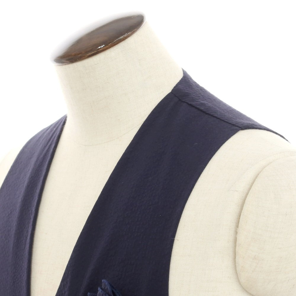 [Used] Giannetto Seersucker Cotton Gilet Vest Navy [50] [Condition Rank B] [Men&