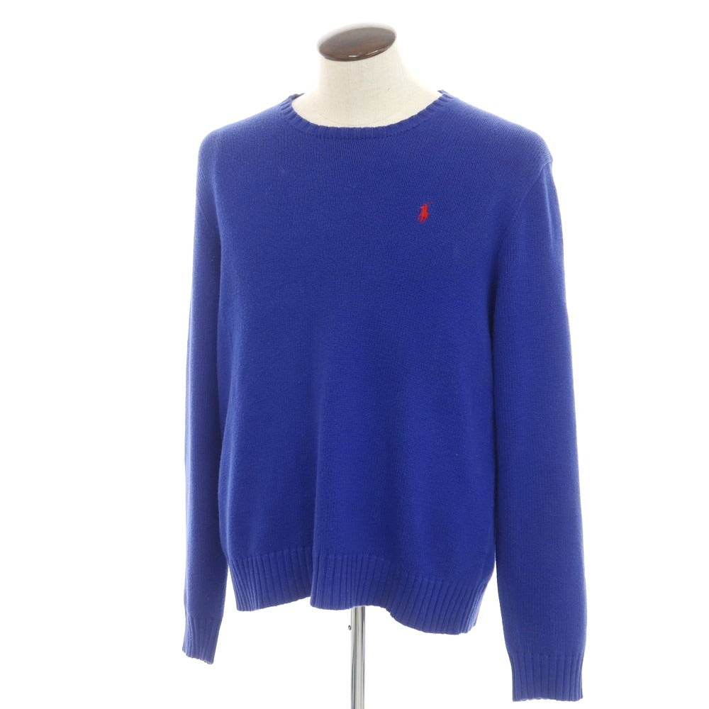 【中古】ポロ ラルフローレン Polo Ralph Lauren ミドルゲージ コットン クルーネック プルオーバーニット ロイヤルブルー【 L 】【 状態ランクC 】【 メンズ 】
