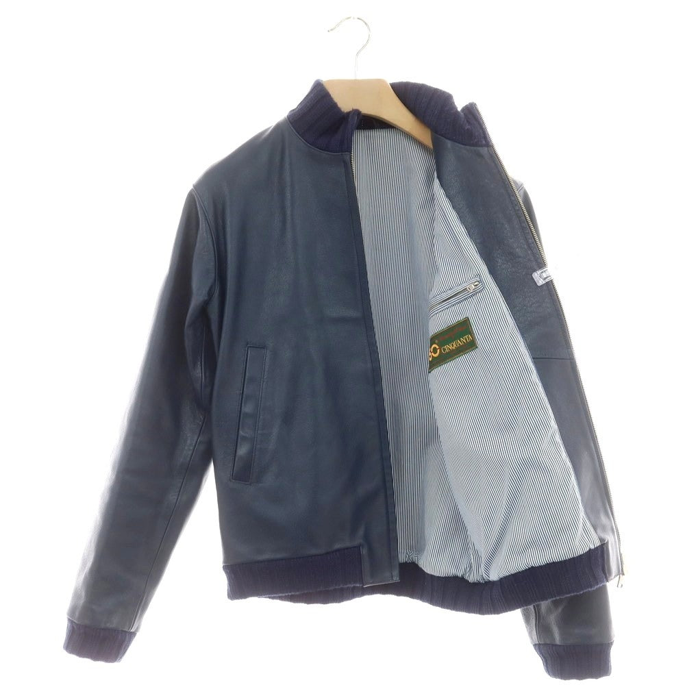 【中古】チンクアンタ Cinquanta ジップアップ レザーブルゾン ネイビー【 サイズ44 】【 状態ランクB 】【 メンズ 】 [CPD]