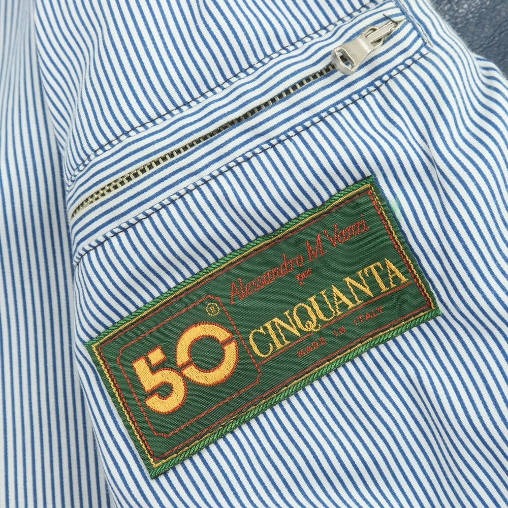【中古】チンクアンタ Cinquanta ジップアップ レザーブルゾン ネイビー【 サイズ44 】【 状態ランクB 】【 メンズ 】 [CPD]