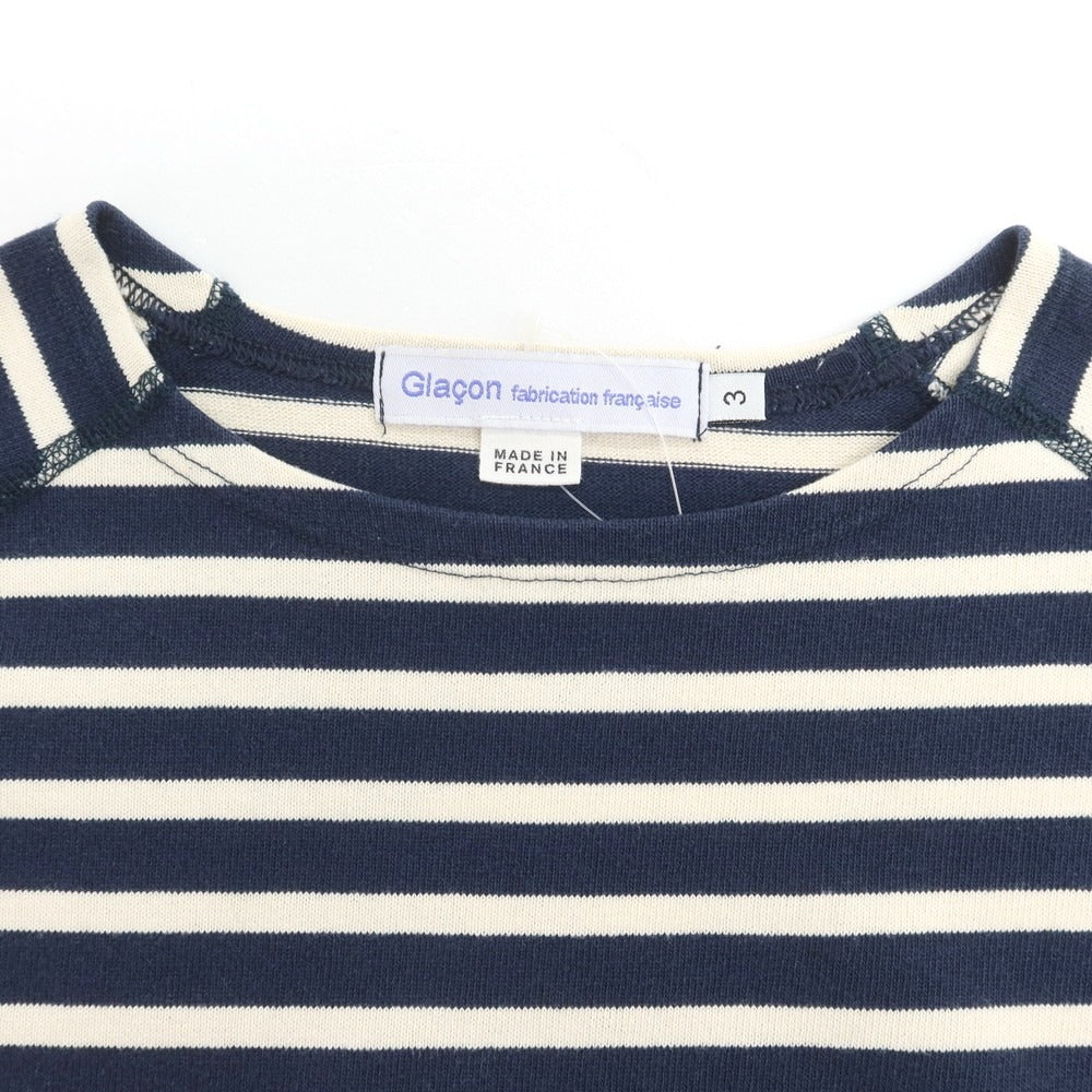 [Used] Glacon Cotton Striped Boat Neck Long Sleeve T-Shirt Navy x Ivory [3] [Condition Rank C] [Men&