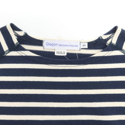 [Used] Glacon Cotton Striped Boat Neck Long Sleeve T-Shirt Navy x Ivory [3] [Condition Rank C] [Men&