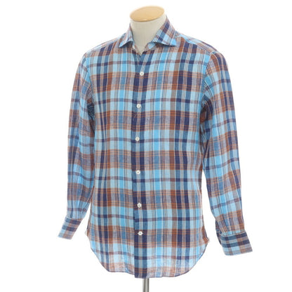 [Used] Maria Santangelo Linen Check Casual Shirt Blue x Brown [S] [Condition Rank B] [Men&