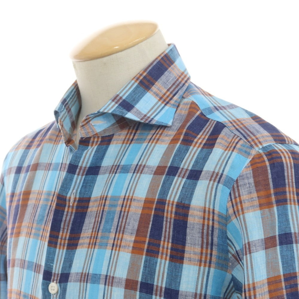 [Used] Maria Santangelo Linen Check Casual Shirt Blue x Brown [S] [Condition Rank B] [Men&