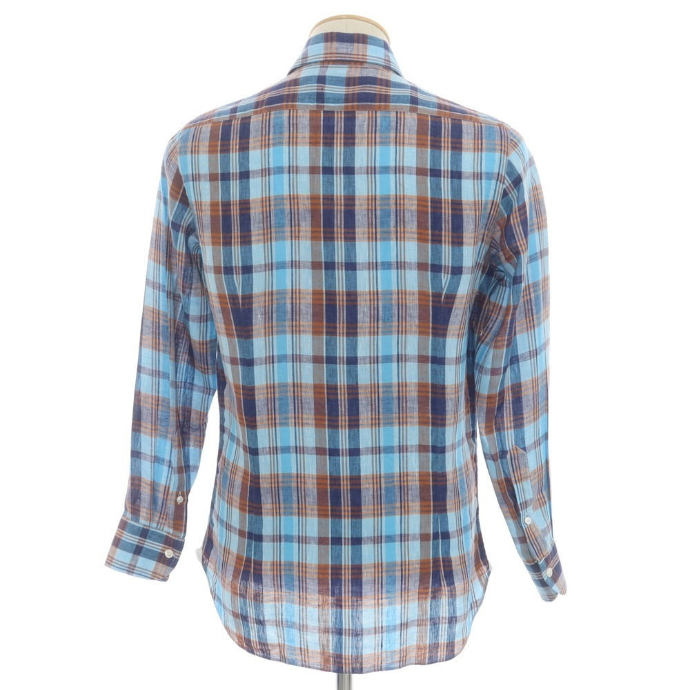 [Used] Maria Santangelo Linen Check Casual Shirt Blue x Brown [S] [Condition Rank B] [Men&