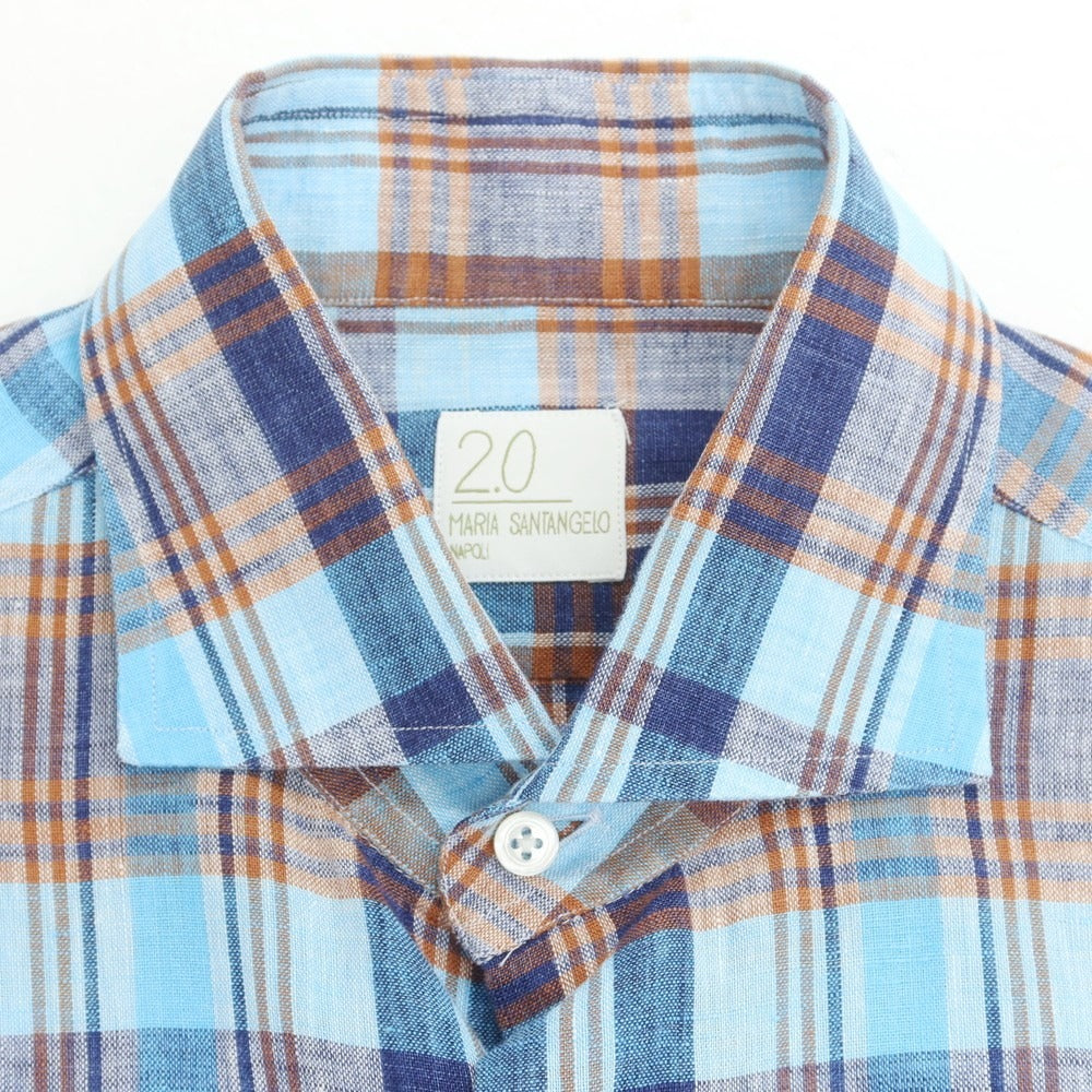 [Used] Maria Santangelo Linen Check Casual Shirt Blue x Brown [S] [Condition Rank B] [Men&