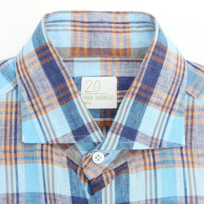 [Used] Maria Santangelo Linen Check Casual Shirt Blue x Brown [S] [Condition Rank B] [Men&