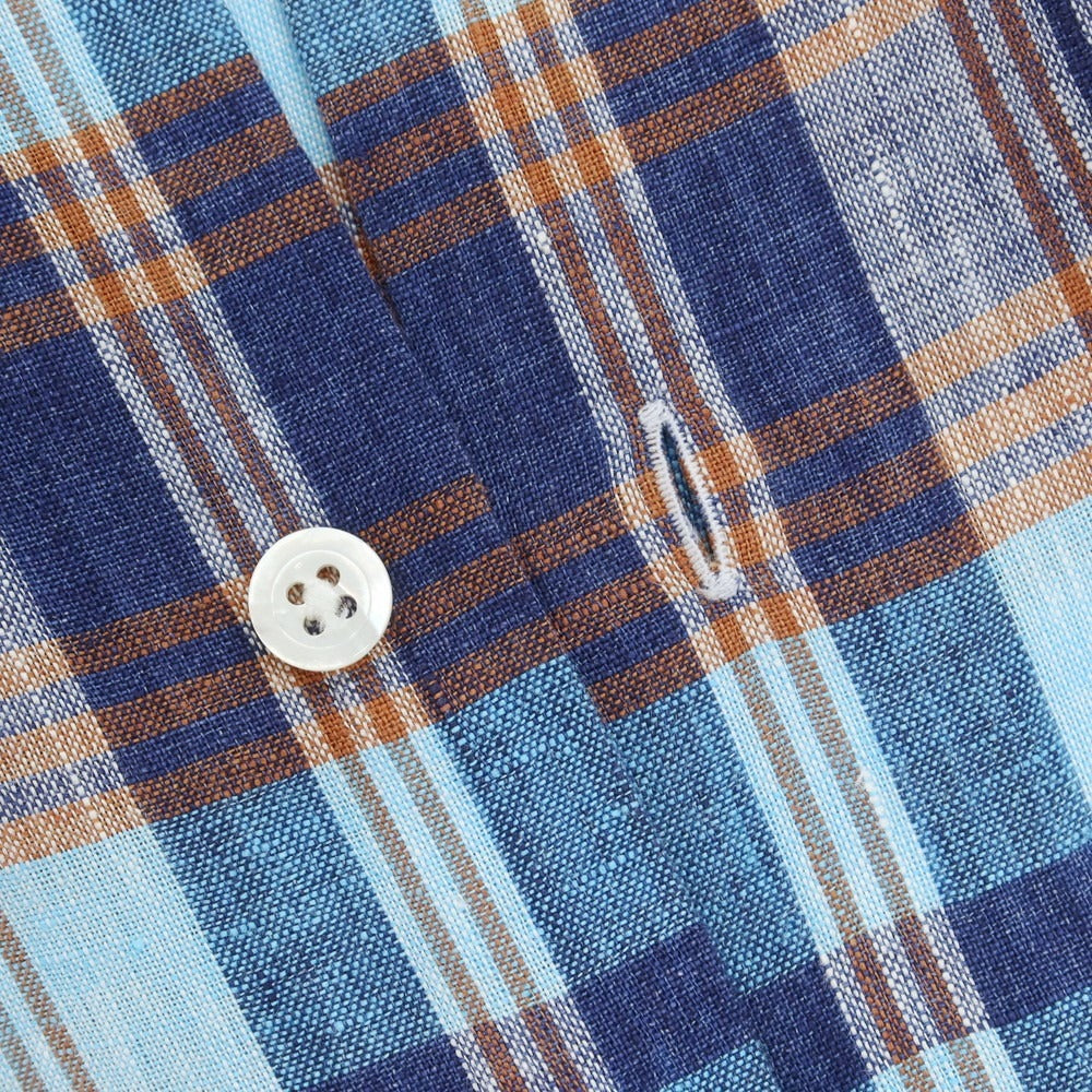 [Used] Maria Santangelo Linen Check Casual Shirt Blue x Brown [S] [Condition Rank B] [Men&