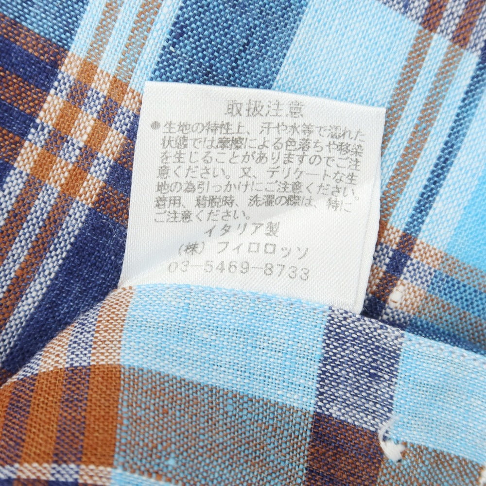 【中古】マリアサンタンジェロ Maria Santangelo リネン チェック カジュアルシャツ ブルーxブラウン【 サイズS 】【 状態ランクB 】【 メンズ 】 [DPD]