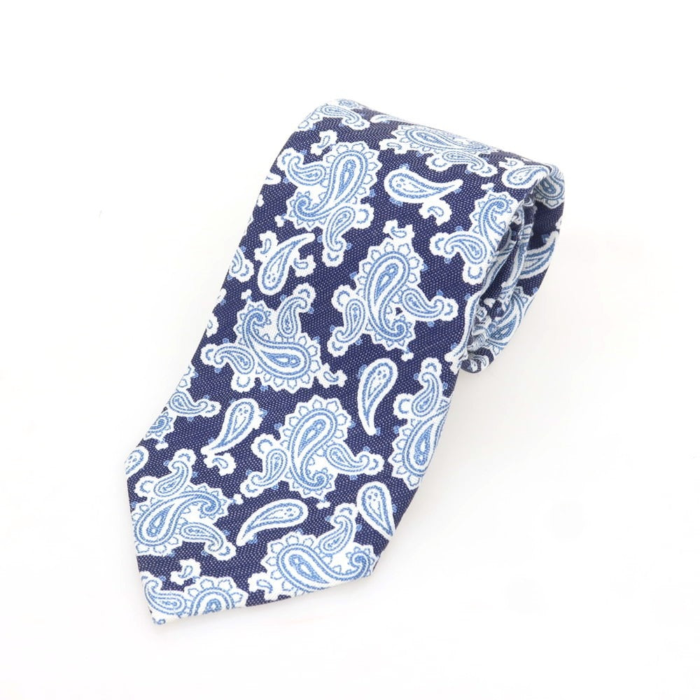 [Used] BEAMS F Silk Linen Paisley Pattern Necktie Navy x White [Condition Rank C] [Men&