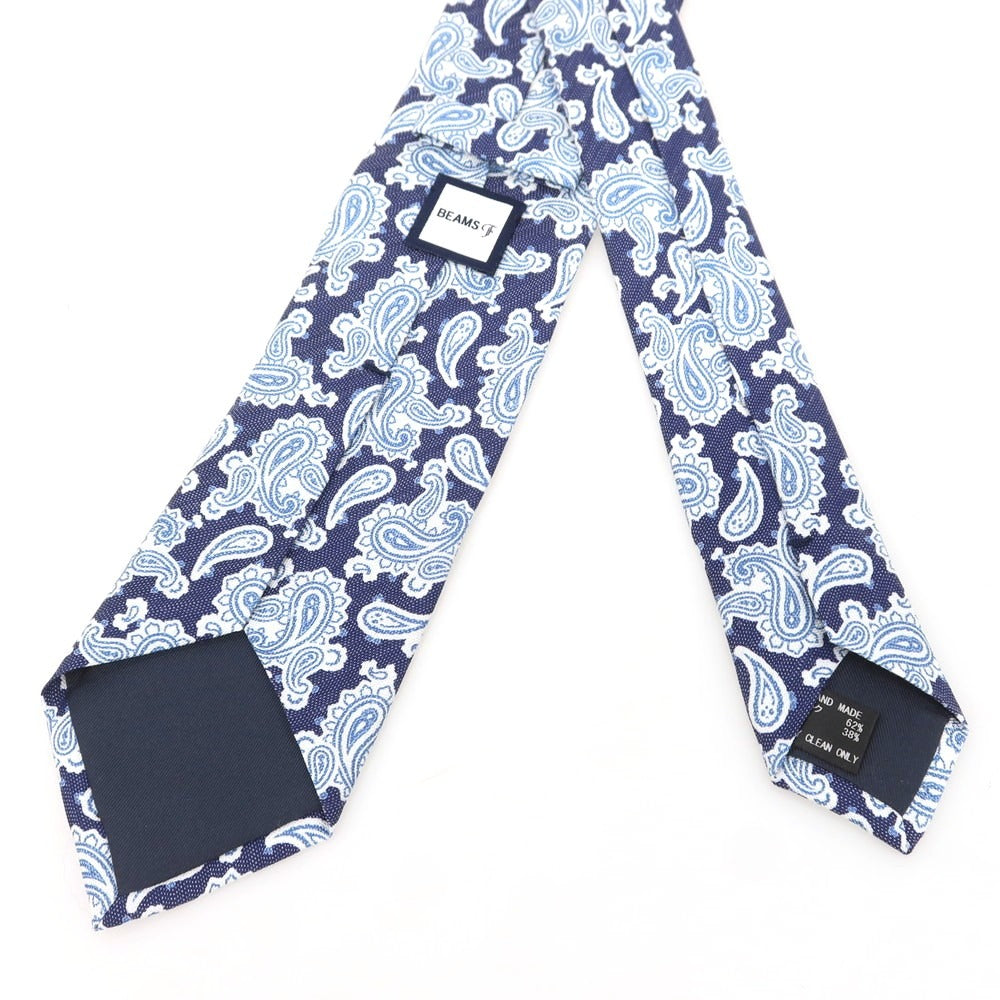 [Used] BEAMS F Silk Linen Paisley Pattern Necktie Navy x White [Condition Rank C] [Men&