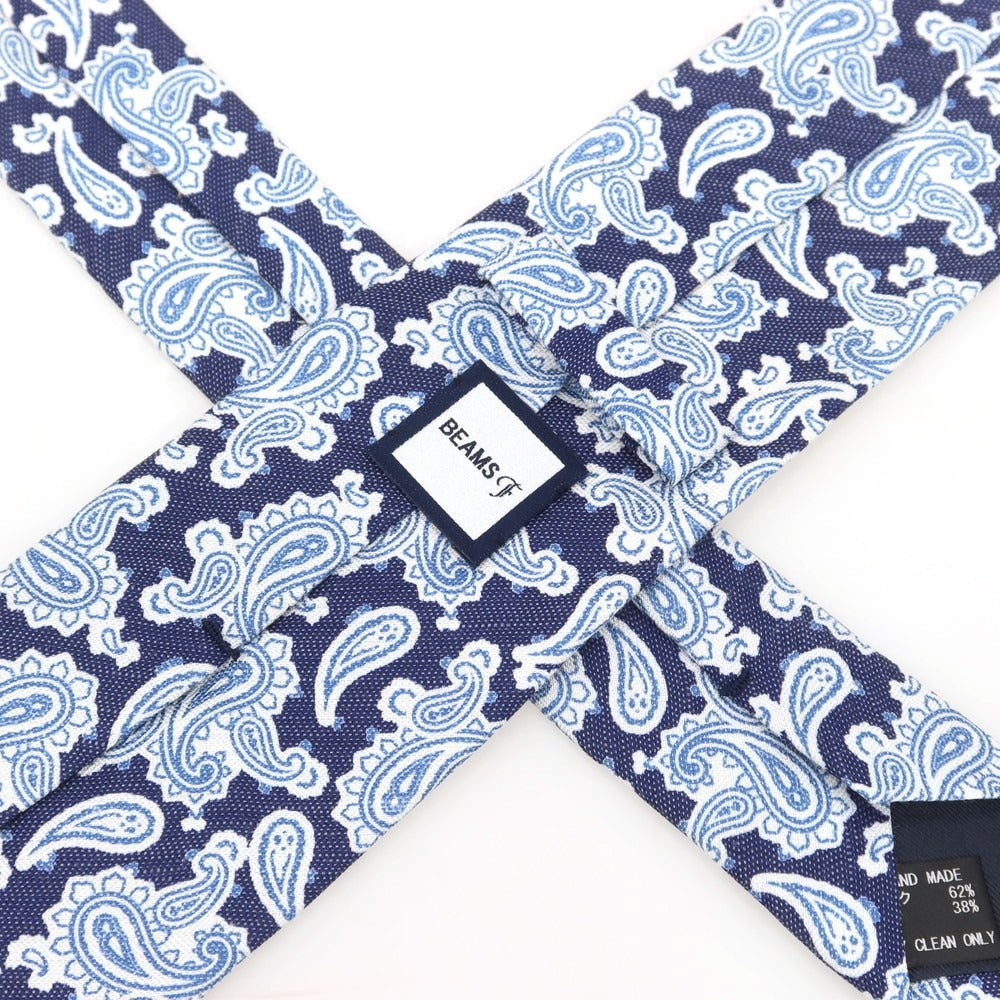 [Used] BEAMS F Silk Linen Paisley Pattern Necktie Navy x White [Condition Rank C] [Men&