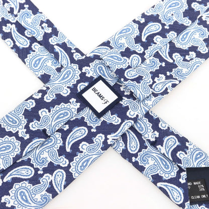 [Used] BEAMS F Silk Linen Paisley Pattern Necktie Navy x White [Condition Rank C] [Men&