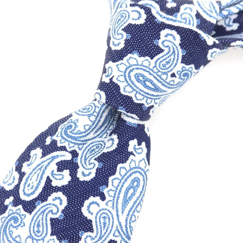 [Used] BEAMS F Silk Linen Paisley Pattern Necktie Navy x White [Condition Rank C] [Men&