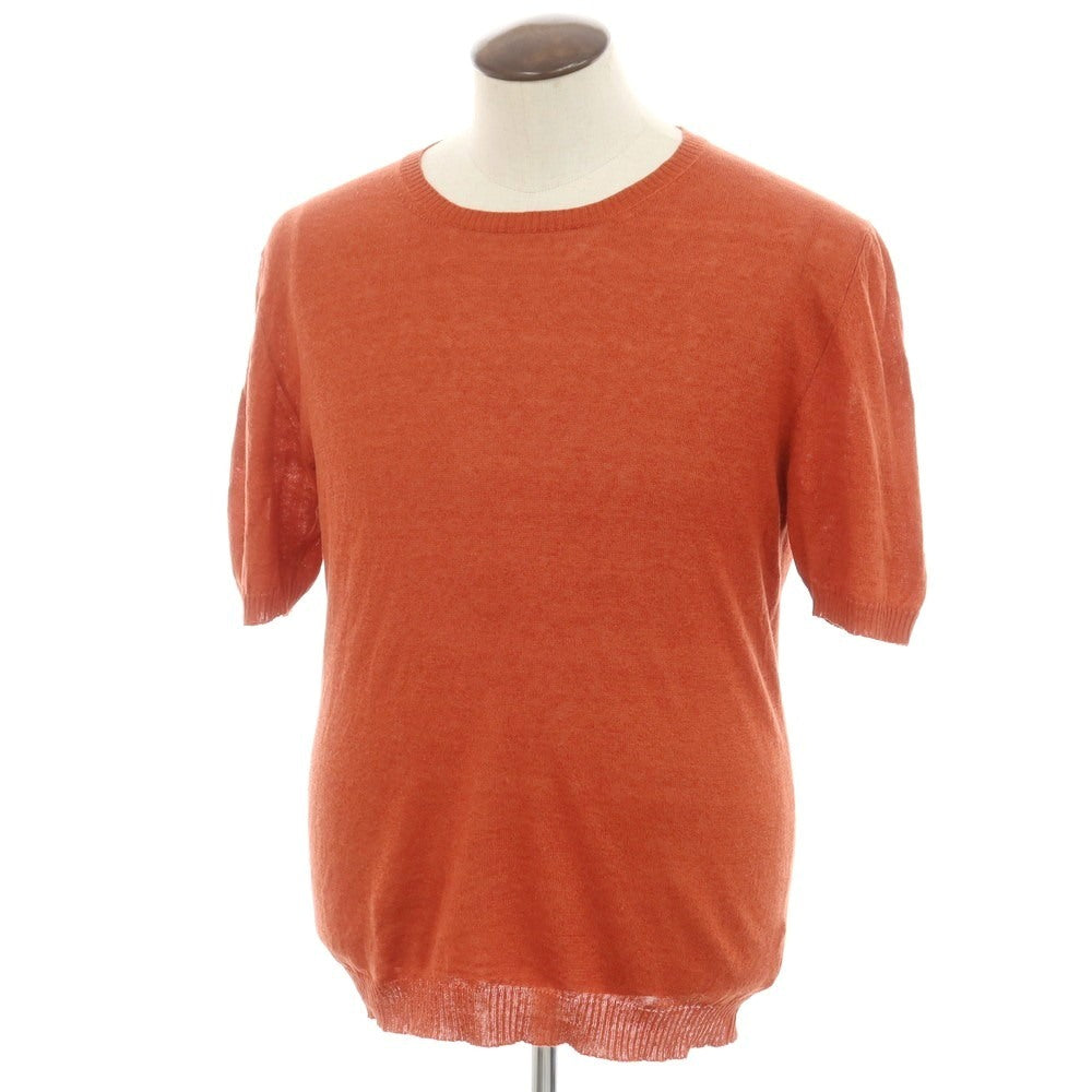 【中古】セッテフィーリ カシミア Settefili Cashmere ハイゲージ リネンコットン クルーネック 半袖 プルオーバーニット テラコッタオレンジ【サイズ52/L】【 状態ランクB 】【 メンズ 】[EPD]