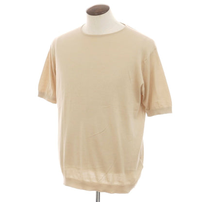 【中古】ジョンスメドレー JOHN SMEDLEY ハイゲージ コットン クルーネック 半袖 プルオーバーニット ベージュ【 XL 】【 状態ランクB 】【 メンズ 】
