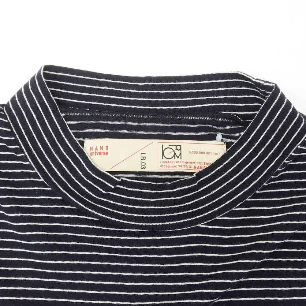 [Used] Nano Universe Cotton Border Mock Neck Short Sleeve T-Shirt Navy x White [L] [Condition Rank B] [Men&