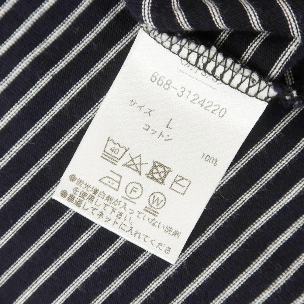 [Used] Nano Universe Cotton Border Mock Neck Short Sleeve T-Shirt Navy x White [L] [Condition Rank B] [Men&