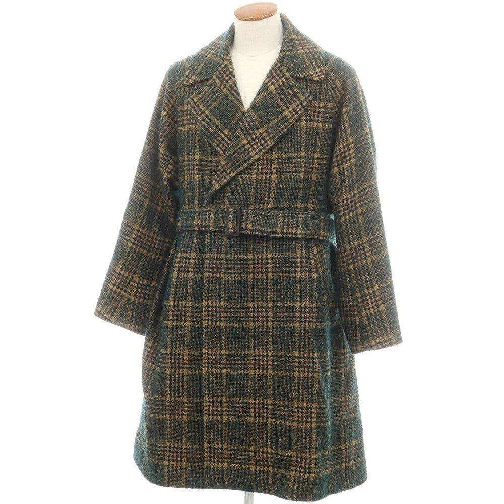 【中古】イーヴォ Hevo ウールアルパカモヘア チェック ダブルブレストベルテッドコート グリーンxベージュ【 48 】【 状態ランクB 】【 メンズ 】