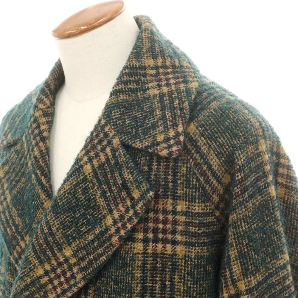 【中古】イーヴォ Hevo ウールアルパカモヘア チェック ダブルブレストベルテッドコート グリーンxベージュ【 48 】【 状態ランクB 】【 メンズ 】
