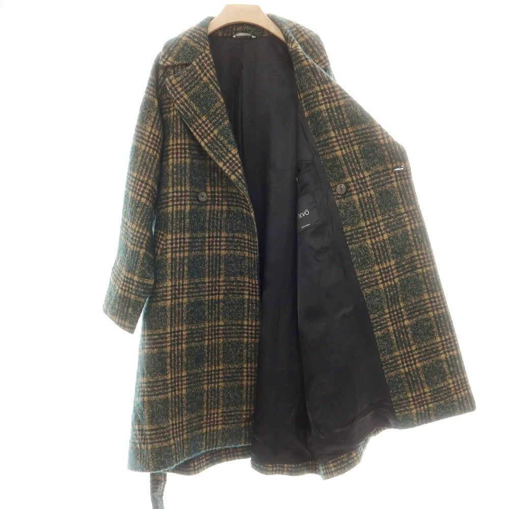 【中古】イーヴォ Hevo ウールアルパカモヘア チェック ダブルブレストベルテッドコート グリーンxベージュ【 48 】【 状態ランクB 】【 メンズ 】