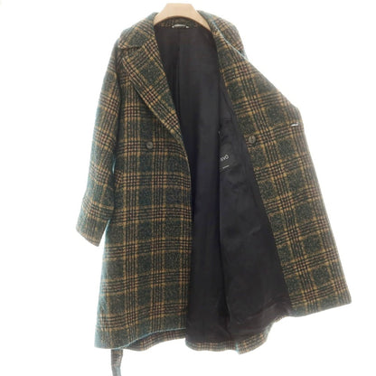 【中古】イーヴォ Hevo ウールアルパカモヘア チェック ダブルブレストベルテッドコート グリーンxベージュ【 48 】【 状態ランクB 】【 メンズ 】