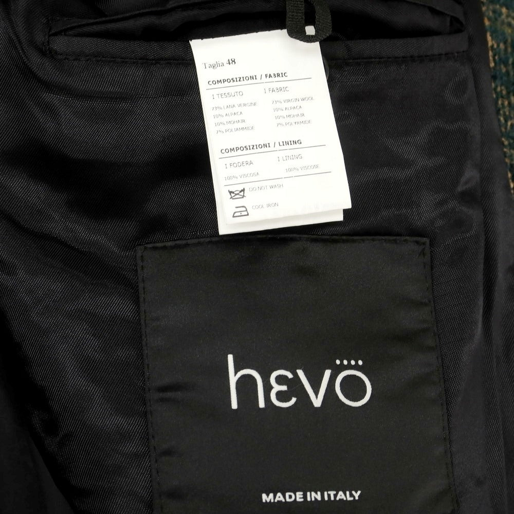 【中古】イーヴォ Hevo ウールアルパカモヘア チェック ダブルブレストベルテッドコート グリーンxベージュ【 48 】【 状態ランクB 】【 メンズ 】