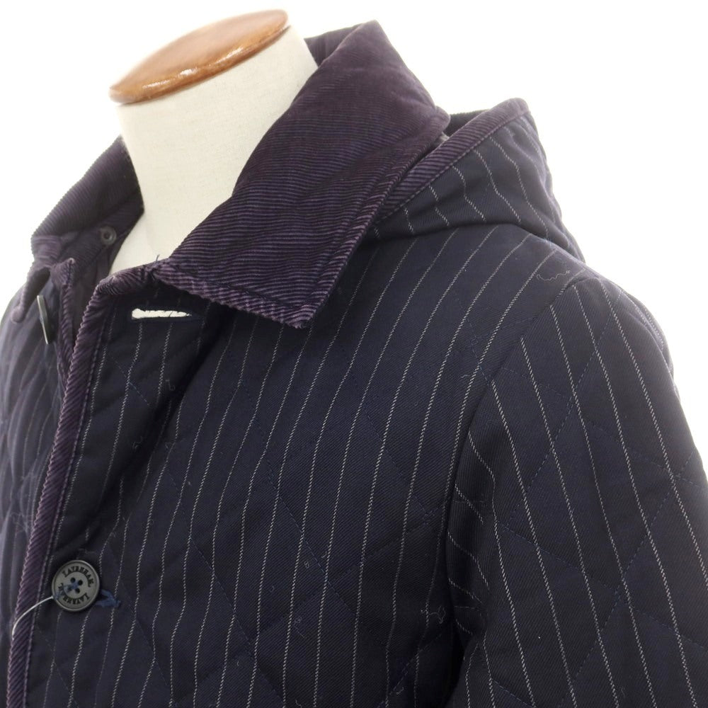 【中古】ラベンハム LAVENHAM ウール ストライプ 中綿入り キルティングコート ネイビー【サイズ38】【 状態ランクC 】【 メンズ 】[DPD]