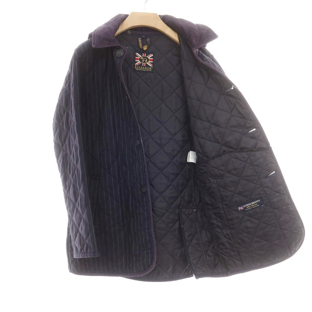 【中古】ラベンハム LAVENHAM ウール ストライプ 中綿入り キルティングコート ネイビー【サイズ38】【 状態ランクC 】【 メンズ 】[DPD]