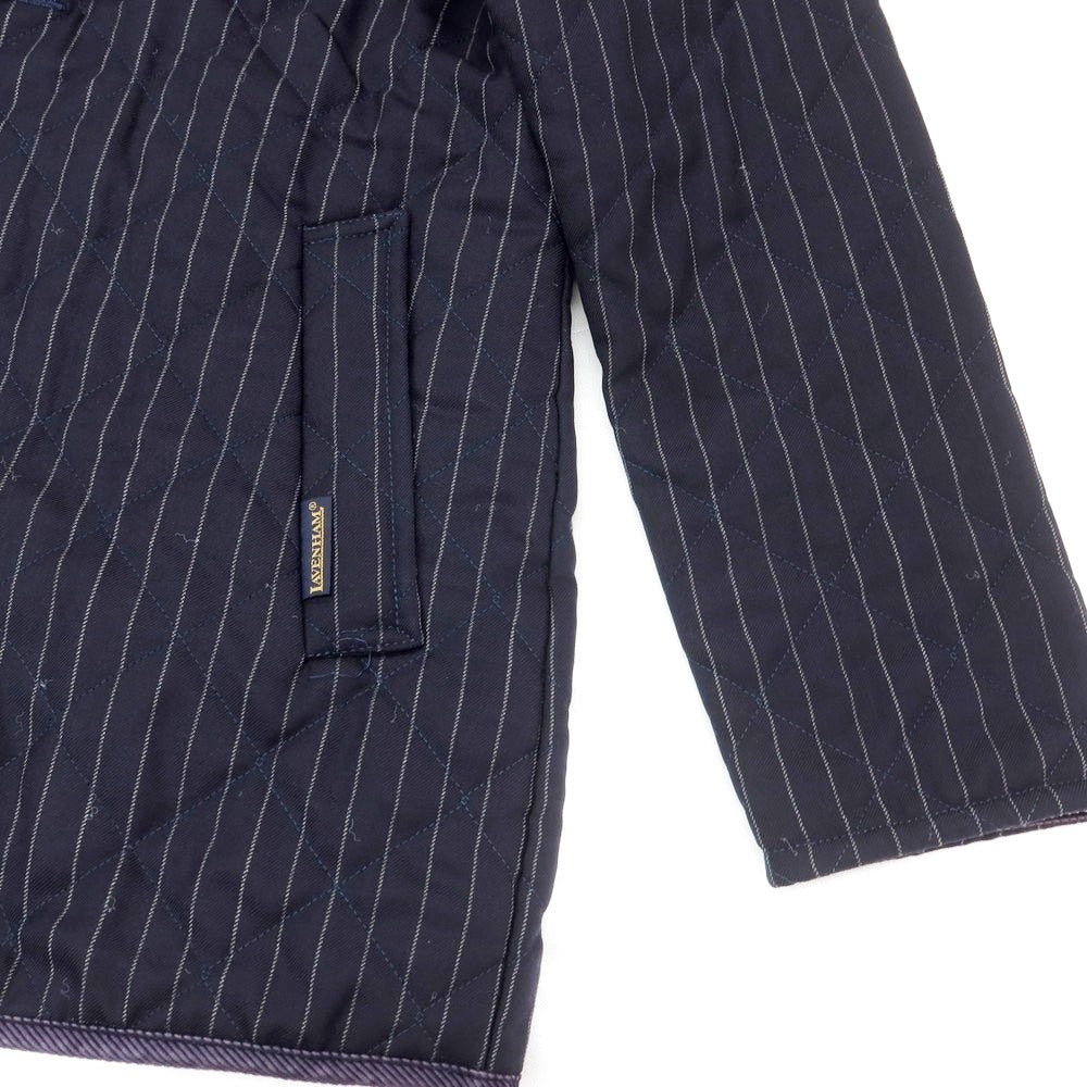 【中古】ラベンハム LAVENHAM ウール ストライプ 中綿入り キルティングコート ネイビー【サイズ38】【 状態ランクC 】【 メンズ 】[DPD]
