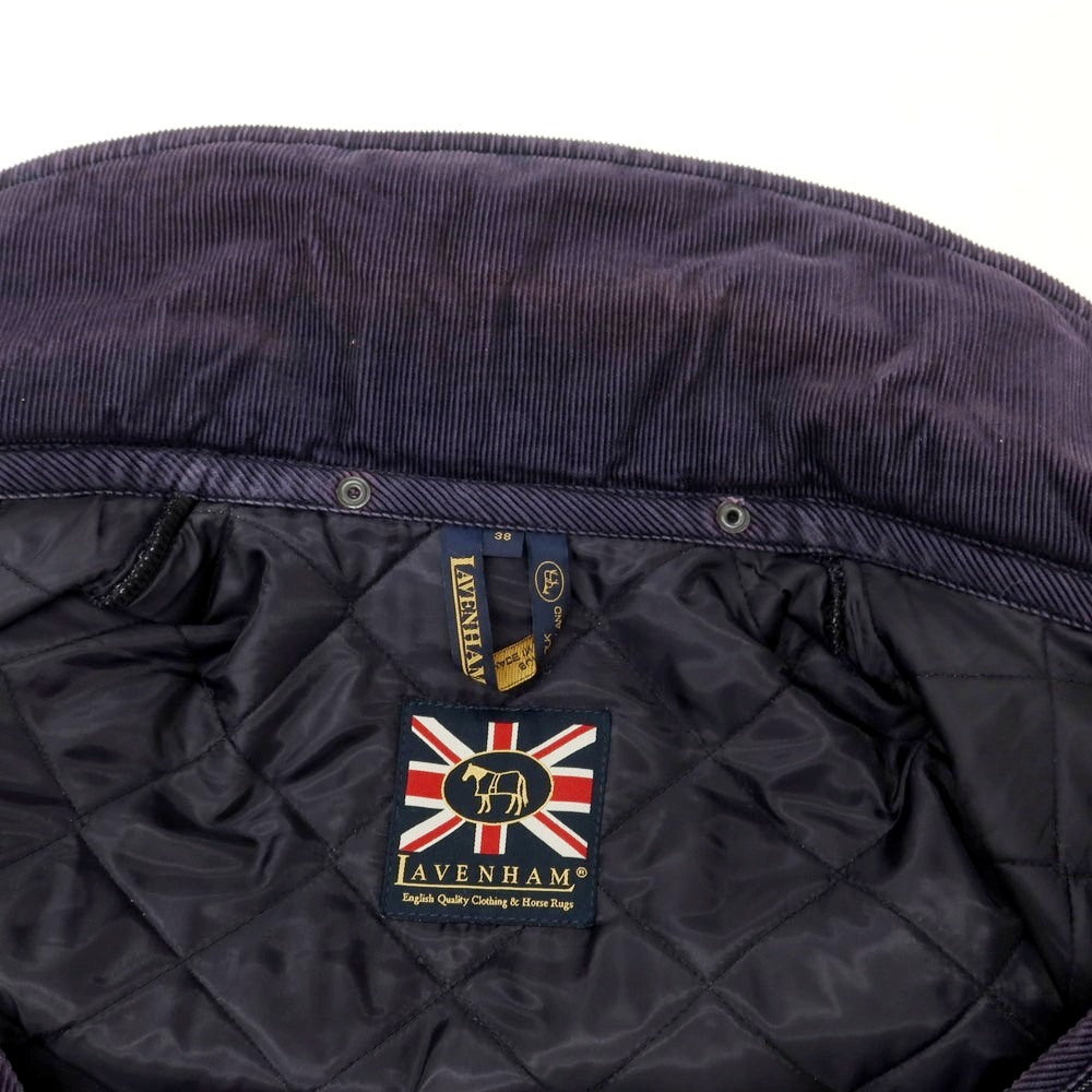 【中古】ラベンハム LAVENHAM ウール ストライプ 中綿入り キルティングコート ネイビー【サイズ38】【 状態ランクC 】【 メンズ 】[DPD]