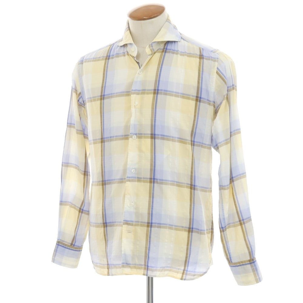 [Used] ORIAN Cotton Polyester Check Horizontal Collar Casual Shirt Yellow x Blue [39] [Condition Rank B] [Men&