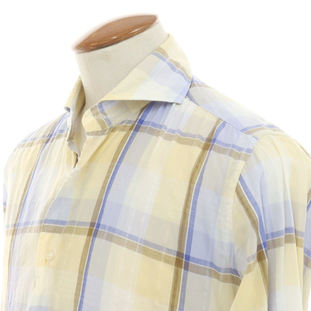 [Used] ORIAN Cotton Polyester Check Horizontal Collar Casual Shirt Yellow x Blue [39] [Condition Rank B] [Men&