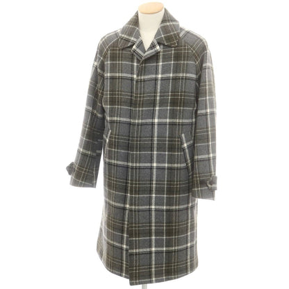【中古】イーヴォ Hevo ウールナイロン チェック ステンカラーコート グレーxオリーブ【 42 】【 状態ランクA 】【 メンズ 】
