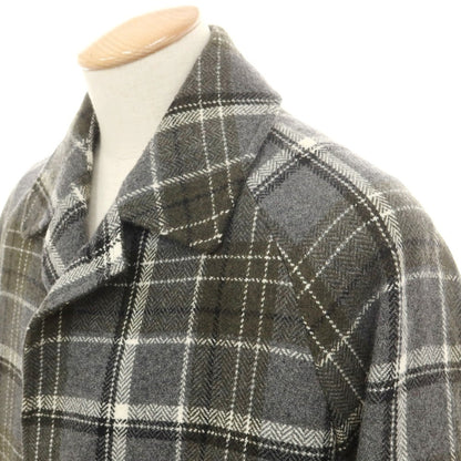 【中古】イーヴォ Hevo ウールナイロン チェック ステンカラーコート グレーxオリーブ【 42 】【 状態ランクA 】【 メンズ 】