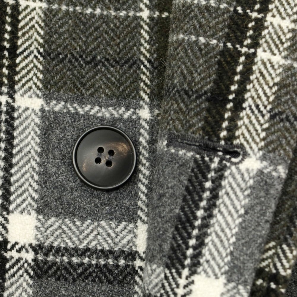 【中古】イーヴォ Hevo ウールナイロン チェック ステンカラーコート グレーxオリーブ【 42 】【 状態ランクA 】【 メンズ 】