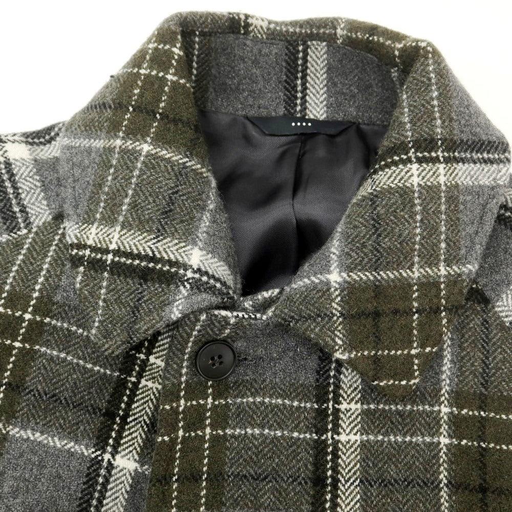 【中古】イーヴォ Hevo ウールナイロン チェック ステンカラーコート グレーxオリーブ【 42 】【 状態ランクA 】【 メンズ 】