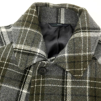 【中古】イーヴォ Hevo ウールナイロン チェック ステンカラーコート グレーxオリーブ【 42 】【 状態ランクA 】【 メンズ 】