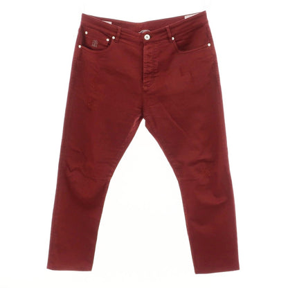 [Used] Brunello Cucinelli Distressed and repaired stretch cotton denim pants, maroon [50] [Condition: B] [Men&